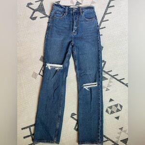 Abercrombie Distressed Ultra High Rise Ankle Straight Jean
